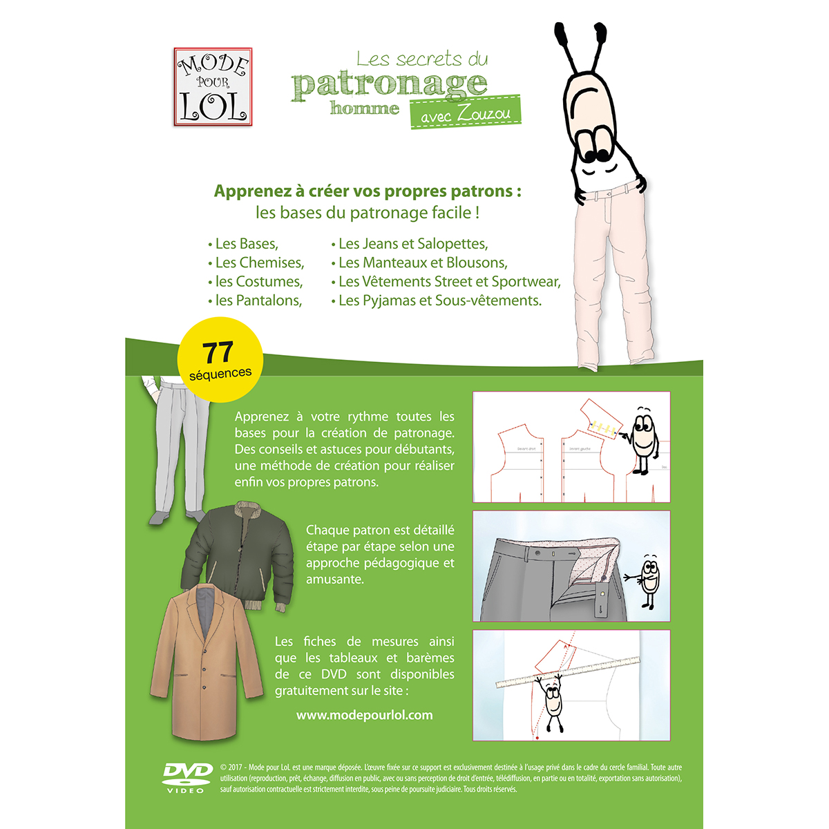 Pack couture Homme – Dos du DVD patronage Homme – Mode Pour lol